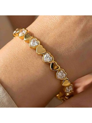 Bontexs Romantik Kalp Detaylı Gold Renk Ayarlanabilir Bileklik