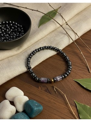 Meneva Aksesuar Ametist & Hematit Doğal Taş Bileklik