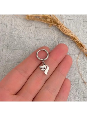 Jaida Moda Unisex Gümüş Kedi Figürlü Sallantılı Çelik Halka Küpe