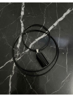 Meneva Aksesuar Onix Doğal Taş Silindir Model Kolye