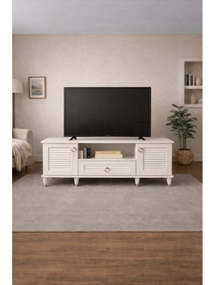 Dekurt Modern Ahşap Beyaz Tv Ünitesi Kapaklı Televizyon Ünitesi Salon Tv Sehpası 140CM