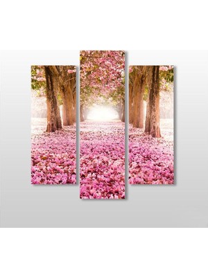 Technopa Pembe Çiçekli Yol  Kanvas Tablo - 129x140cm