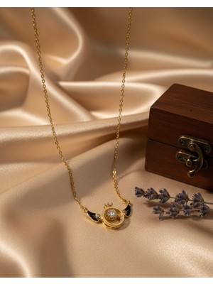 Meneva Aksesuar Kanatlı Hareketli Tektaş Çelik Kolye