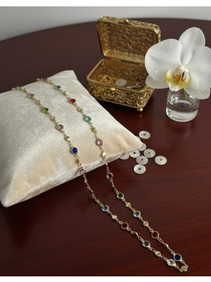 Meneva Aksesuar Renkli Kristal Taşlı Kararmaz Çelik Y Kolye