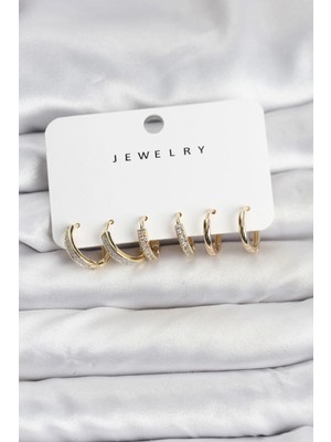 İsmiyle Al Zirkon Taşlı Gold Renk Pirinç Kadın Küpe Seti