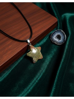 Meneva Aksesuar Unakit Doğal Taş Yıldız Formlu Deri Ipli Kolye