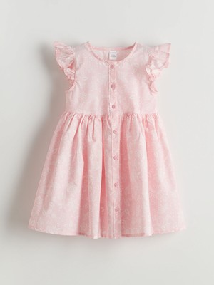 Lc Waikiki Yeni Sezon Önden Düğmeli Çiçekli Kız Çocuk Poplin Elbise