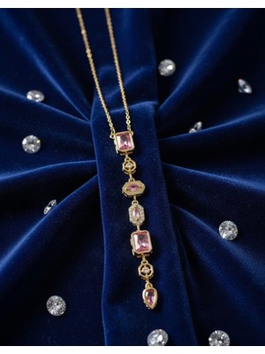 Meneva Aksesuar Pembe Kristal Taşlı Vintage Tasarım Çelik Kolye