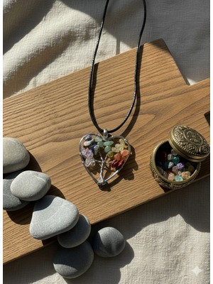 Meneva Aksesuar 7 Çakra Kalp Kesim Hayat Ağacı Kalp Kolye