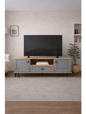 Dekurt Modern Ahşap Ankrasit Tv Ünitesi Kapaklı Televizyon Ünitesi Salon Tv Sehpası 140CM
