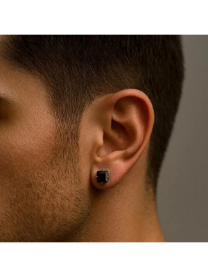 Jaida Moda Unisex Siyah Kare Zirkon Taşlı Deliksiz Mıknatıslı Manyetik Çelik Küpe 1 Adet