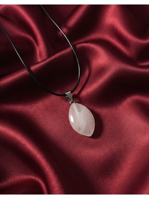 Meneva Aksesuar Pembe Kuvars Doğal Taş Markiz Model Kolye