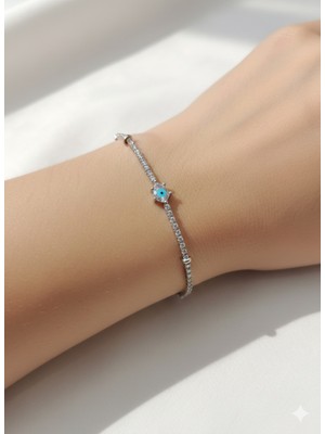 Cadde Dükkanı Nazar Boncuklu Taşlı Çelik Bileklik Silver