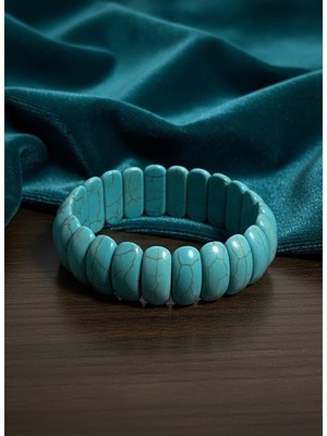 Meneva Aksesuar Sıkma Firuze Turkuaz Doğal Taş Bileklik