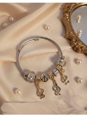 Meneva Aksesuar Özel Tasarım Yılan ve Barış Temalı Çelik Charm Bileklik