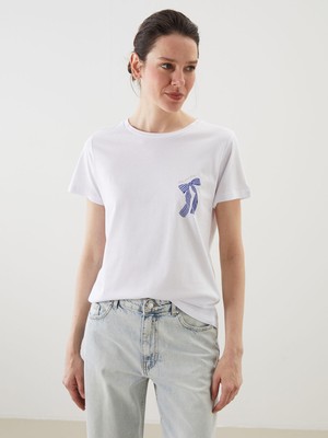 Lc Waikiki Yeni Sezon Bisiklet Yaka Fiyonk Baskılı Kadın Tişört