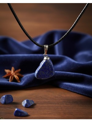 Meneva Aksesuar Lapis Lazuli Doğal Taş Deri Ipli Kolye