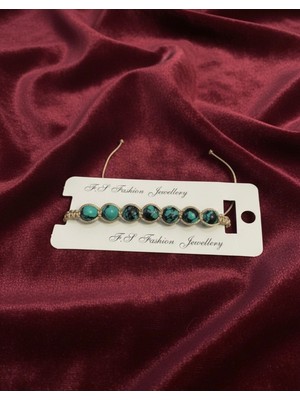 Meneva Aksesuar Turkuaz Sıkma Havlit Taşı El Örmesi Makrome Bileklik