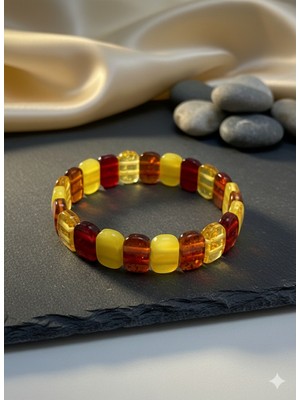 Meneva Aksesuar Kırmızı ve Sarı Beyrut Kehribar Bileklik