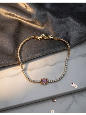 Meneva Aksesuar Pembe Taş Detaylı Su Yolu Çelik Bileklik