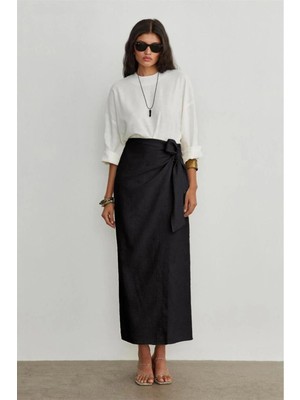 Kadın Yandan Bağlamalı Içi Astarlı Keten Karışımlı Etek