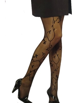 Kiviva Bali Bayan Desenli Külotlu Çorap Funda Siyah 2