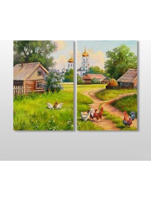 Technopa Köy Evi Kanvas Tablo - 120x110cm