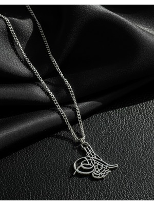Meneva Aksesuar Osmanlı Tuğrası Detaylı Gümüş Renk Küçük Boy Kolye