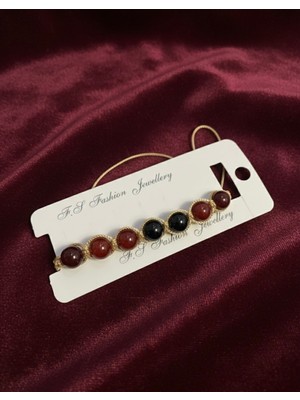 Meneva Aksesuar Bordo Kahve Akik Taşı El Örmesi Makrome Bileklik