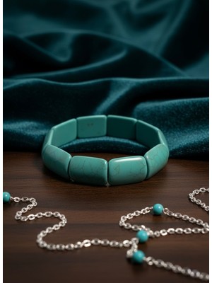 Meneva Aksesuar Sıkma Firuze Doğal Taş Bileklik