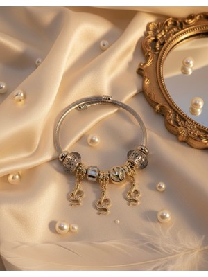 Meneva Aksesuar Özel Tasarım Yılan ve Barış Temalı Çelik Charm Bileklik