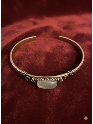 Meneva Aksesuar Kristal Kuvars Taşlı Antik Bakır Kelepçe Bileklik