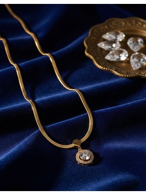 Meneva Aksesuar Baget Kristal Taşlı Italyan Zincir Çelik Kolye