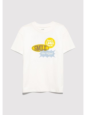 Mavi Baskılı Ekru Tişört 6610399-70057