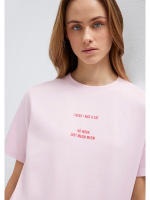 Mavi Slogan Baskılı Pembe Tişört 1614011-86953
