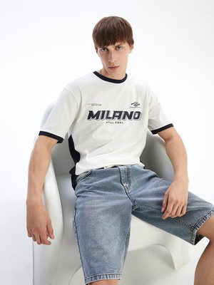 Lc Waikiki Yeni Sezon Bisiklet Yaka Milano Baskılı Penye Erkek Tişört