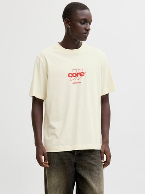 Jack Jones Jcoclub Front Prınt Tee Ss Crew Neck Erkek Bej Tshirt 12289868-06