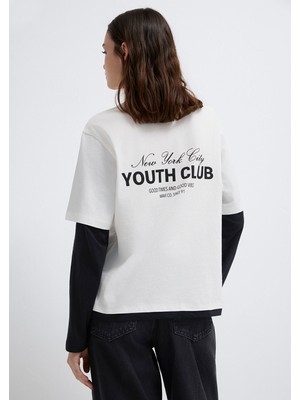 Mavi Bisiklet Yaka Sırt Baskılı Beyaztişört 1613766-70057