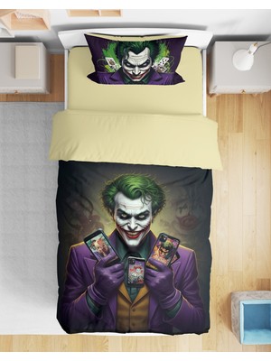Joker 3D Dijital Baskılı Tek Kişilik Çarşafsız Nevresim Takımı Genç Nevresim Takımı