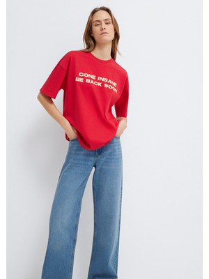 Mavi Slogan Baskılı Kırmızı Tişört 1614000-80791