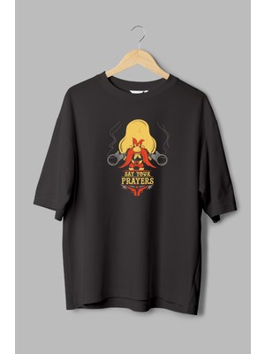 Overoz Bugs Bunny Yosemite Sam Baskılı Yarı Oversize Siyah T-Shirt 1155