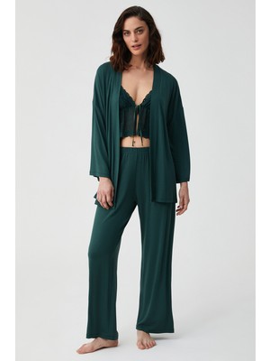 Penye Mood Zümrüt Üçlü Pijama Takımı