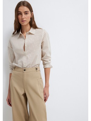 Mavi Çizgili Bej Gömlek 1211389-85431