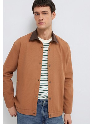 Mavi Yaka Detaylı Kahverengi Gömlek 0211900-91393