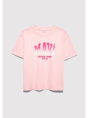 Mavi Mavi Logo Baskılı Pembe Tişört 7610386-71007