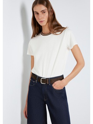 Mavi Yaka Detaylı Ekru Tişört 1613747-70048