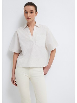 Mavi Kısa Kollu Cepli Ekru Bluz 1211377-82759