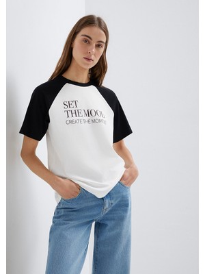 Mavi Baskılı Ekru Tişört 1613844-70057