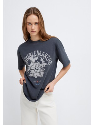 Mavi Tom ve Jerry Baskılı Antrasit Tişört 1614043-83620