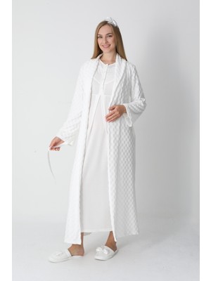 Erdeniz Tekstil Şık Kareli Jakarlı Hamile/lohusa Gecelik + Sabahlık 2 ‘li Set – Viskoz Pamuk, Emzirme Düğmeli